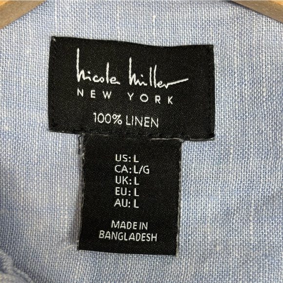 Nicole Miller Oversized Linen Long Sleeve Button Up Shirt-Light Blue-Women Large - Picture 4 of 6